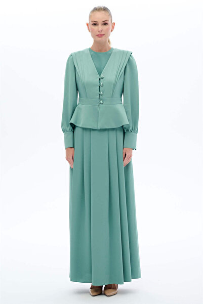 miha Hicran Önal SET BLUZĂ ȘI FUSTĂ CU ASPECT VINTAGE Verde