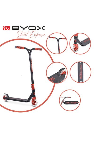 OEM BYOX Expose Black Red Aluminum Freestyle Scooter for Kids, ABEC-9 Bearings, Age 10 Years +