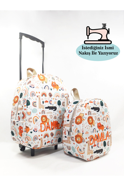 migie Kişiye Özel İsimli Çekçekli Çanta ve Sırt Çantası Anaokulu/Kreş Seti (2...