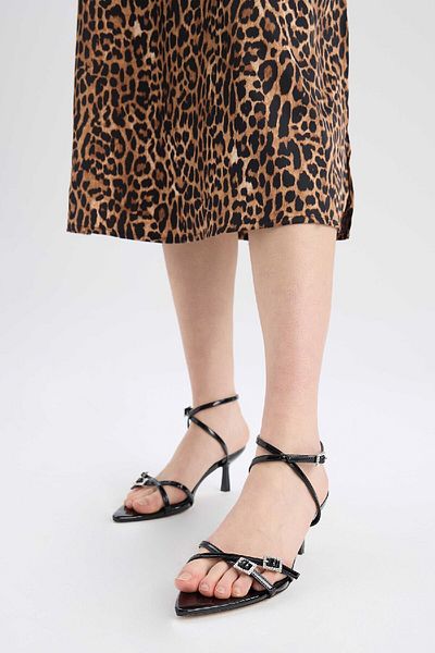 DeFacto Women's High Sole Faux Leather Heeled Sandals E2514Ax25Sm