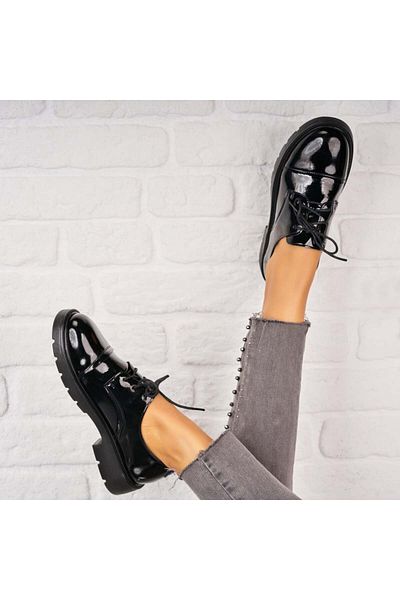 Joana Pantofi dama casual Negri din Piele Ecologica Lacuita Sloan