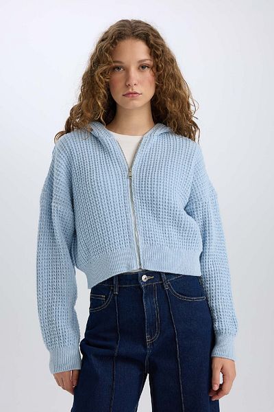 DeFacto Tricotaj cu glugă și fermoar, cu croială obișnuită, cardigan E2269AXNS