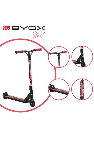 OEM BYOX Shock Red Aluminum Freestyle Scooter for Kids, 360 Degree Rotating Handlebar, Age 8 Years+