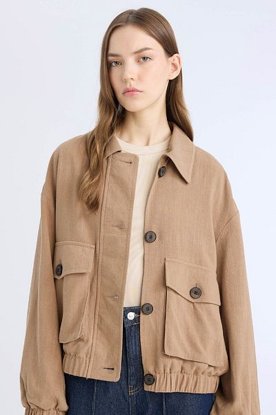 DeFacto Waterproof Regular Fit Polo Collar Cotton Lined Linen Blended Coat E3374Ax25Sp