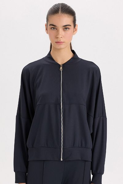 DeFacto Basic Plain Bomber-Cardigan mit College-Kragen und Reißverschlusstaschen E3952ax24wn
