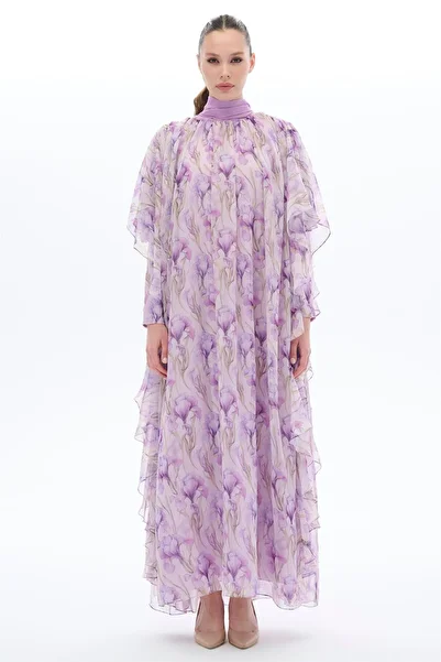 miha Hicran Önal Tulip Patterned Kaftan Dress Lilac