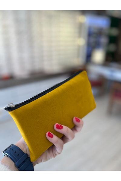 JULIANO Yellow Suede Special Design Zippered Glasses Case - Bag