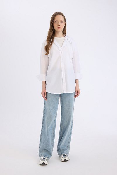 DeFacto Relax Fit White Popeline Shirt Tunika – Kapuzenpullover, lange Ärmel E1262AX25SP