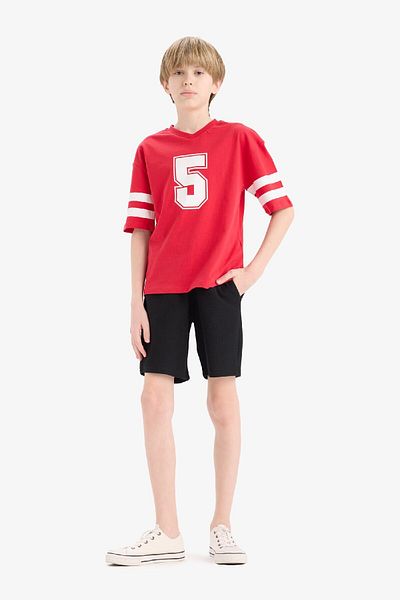 DeFacto Boy's Suit - Printed Short Sleeve T-Shirt and Elastic Waist Shorts E3400A825Sm