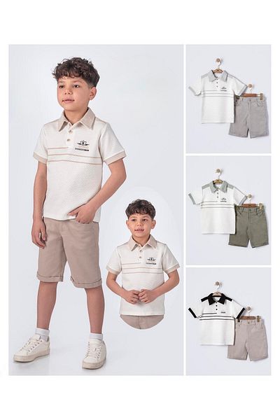Pasur Bebe Boy's Polo Collar T-Shirt and Capri Double Set