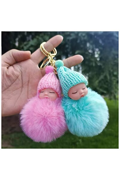 abnturk Uyuyan Bebek Ponpon Çanta Aksesuar Hediyelik Anahtarlık