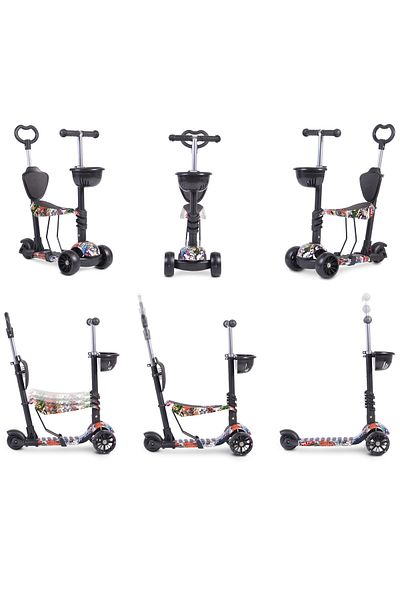 OEM Convertible scooter with child seat, Moni Pixy black, recommended age 3+ years