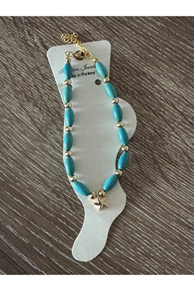 misstakıjewerly خلخال من الحجر الطبيعي باللون الأزرق الفيروزي مع نجمة دوريكال