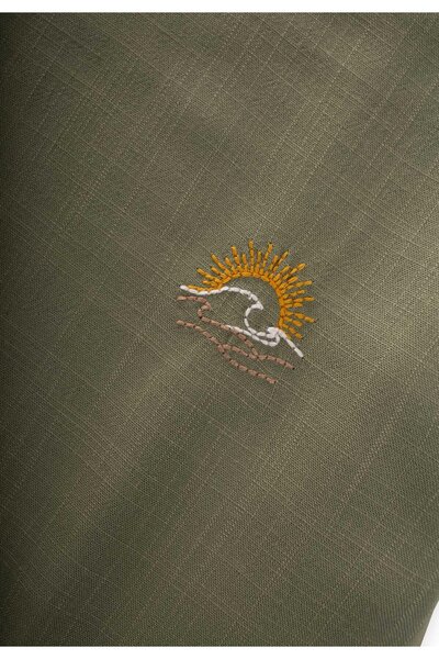 Cigit Πράσινη Χακί Κεντημένη Λινή Μπλούζα 2-7 ετών