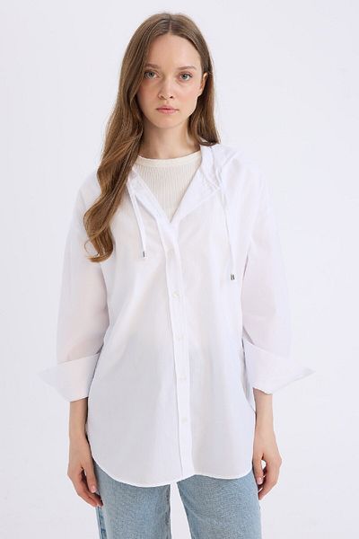 DeFacto Relax Fit White Popeline Shirt Tunika – Kapuzenpullover, lange Ärmel E1262AX25SP