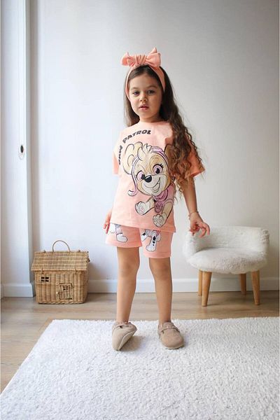 Canlook Paw Patrol Printed Girl's Short Sleeve Shorts Set