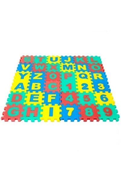 abnturk 72 Parçalı Eva 9x9cm Mini Puzzle Harf Sayı Eğitici Oyun Halısı 36 Puzzle+36 Harf ve Sayı
