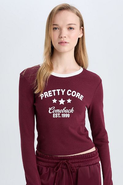 DeFacto Coool Fitted Printed Crew Neck Rib Long Sleeve T-Shirt E1532Ax24Wn