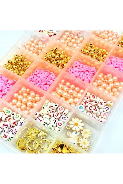 yiğit aksesuar Pink Pearl Bead Letter and Apparatus Jewelry, Computer and Supplies Set