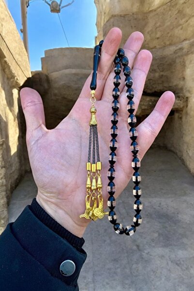 Atolyezone Erkek Sürmeli Hediye Siyah Toz Kehribar Tesbih