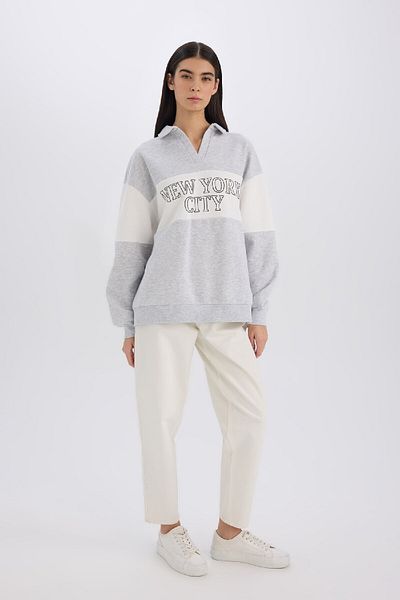DeFacto Relax Fit Polo Neck Printed Thick Sweatshirt E3229Ax24Wn