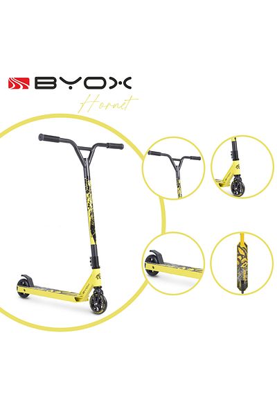 OEM BYOX Hornet Yellow Aluminum Freestyle Scooter for Kids, 360 Degree Rotating Handlebar, Age 10 Years +
