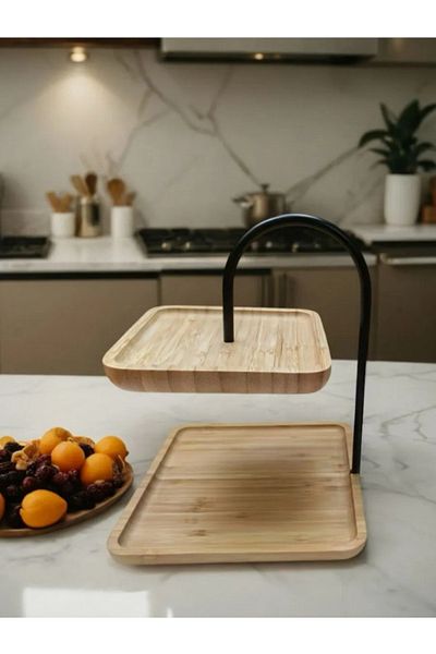 ERKUGO Blissra Bamboo Presentation Stand, Presentation Stand, Double Layer Presentation Stand, Bamboo Square Black Presentation Stand
