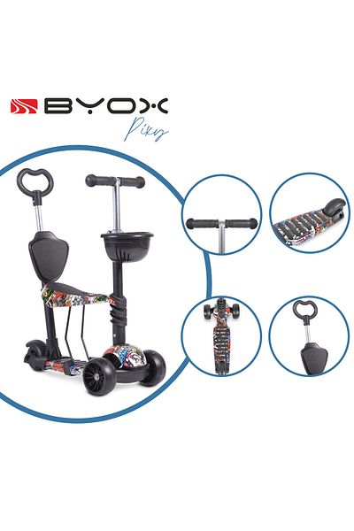 OEM Convertible scooter with child seat, Moni Pixy black, recommended age 3+ years
