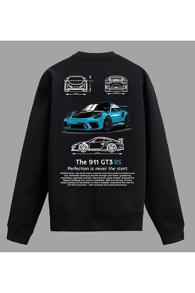 Edizen Porsche 911 Gt3 Rs Blue Premium Sweatshirt Unisex Oversize 100% Cotton Black