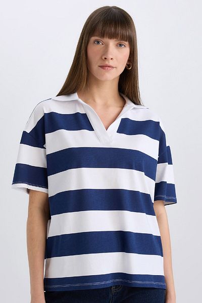 DeFacto Relax Fit Striped Combed Short Sleeve T-Shirt E2161Ax25Sp