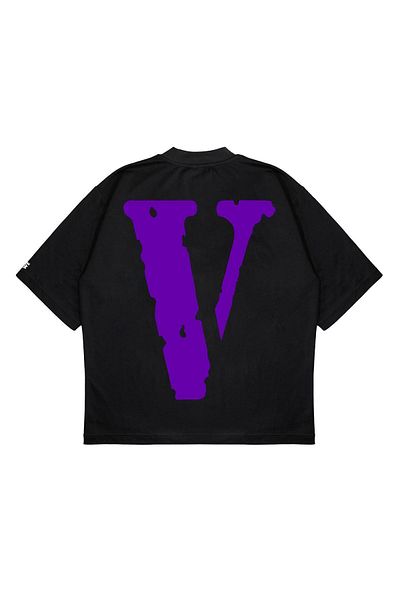 TRAGEDY Unisex Oversize Vlone -friends Μαύρο μπλουζάκι με στάμπα με χοντρό ύφασμα