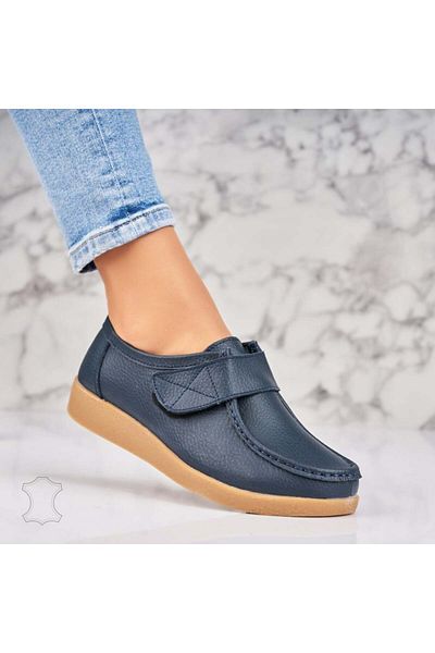 Joana Women's Loafers Natural Leather Navy Blue Genesi