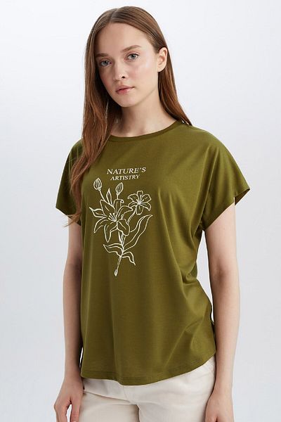 DeFacto Regular Fit Crew Neck Floral Short Sleeve T-Shirt E4352Ax25Sm