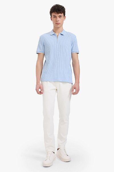 DeFacto Slim Fit Slim Fit Κοντό μανίκι με ραβδώσεις καμιζόλα με μισό φερμουάρ Polo T-shirt D3948ax25sm