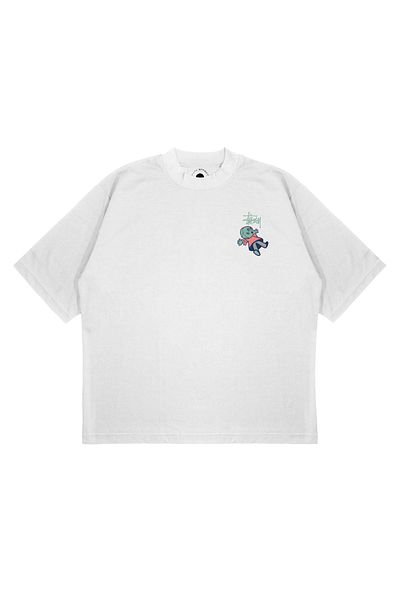 TRAGEDY Unisex Oversize Stussy Babydoll με στάμπα Boxy Fit Μπλουζάκι από χοντρό ύφασμα