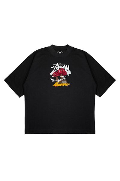 TRAGEDY Μπλουζάκι Unisex Oversize Stussy Mushroom με στάμπα Boxy Fit από χοντρό ύφασμα