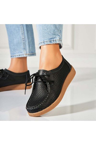 Joana Women's Moccasins Natural Leather Black Jyana
