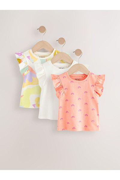 Next Baby Cotton Rainbow Print Short Sleeve Leggings Set of 3 Bottom Tops