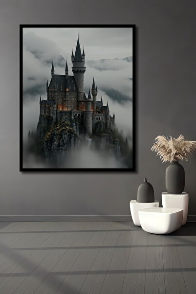 Teona Ahşap Çerçeve Görünümlü Hogwarts Şatosu Mistisizm Yağlı Boya Görünümlü ...