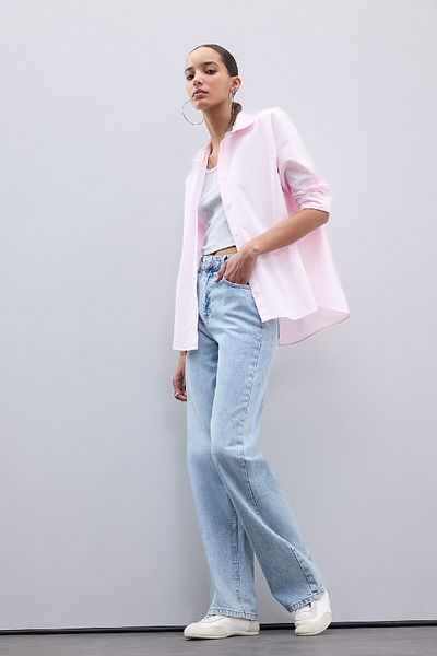 DeFacto Oversize Wide Fit Basic απλό μακρυμάνικο πουκάμισο Oxford C4597ax25sp