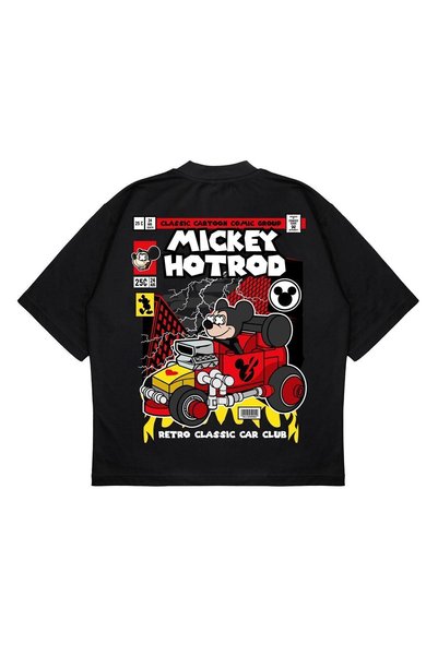TRAGEDY Unisex Oversize Mıckey Hotrod Sırt Baskılı Boxy Fit Kalın Kumaşlı T-shirt