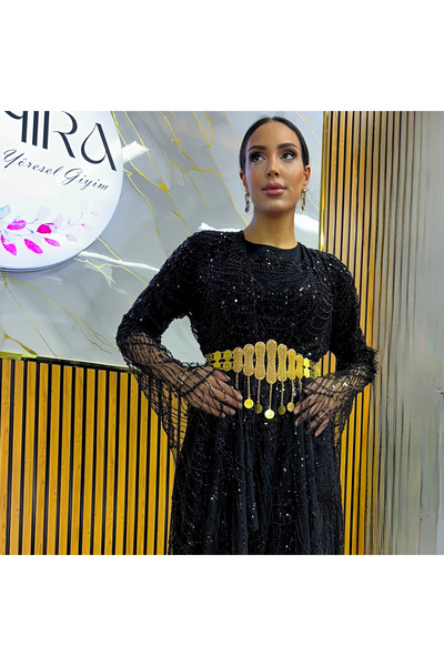 HİRAYÖRESELGİYİM Polyester Taşlı Makine İşlemeli Kumaş