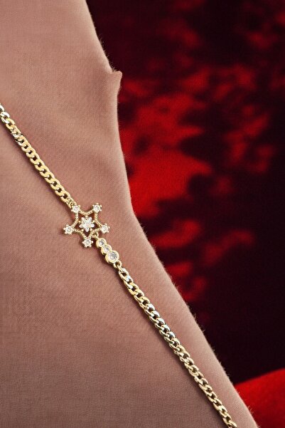 shesra Zirkon Taşlı Yıldız Motifli Rose Gold Renk Kaplama Halhal