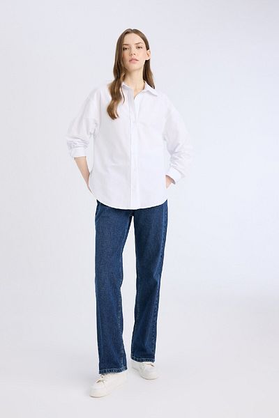 DeFacto 100% bavlna Oversize Wide Fit Basic Plain Oxford košile s dlouhým rukávem Z4893az25sp