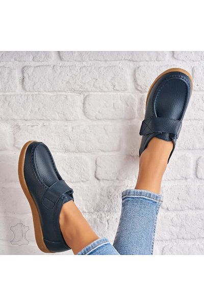 Joana Women's Loafers Natural Leather Navy Blue Genesi