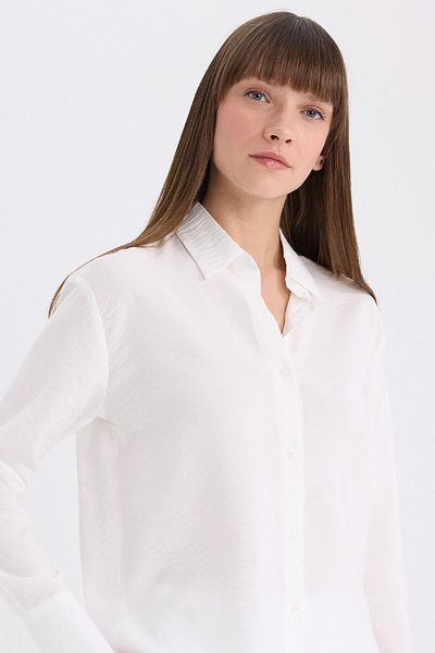 DeFacto Oversize Wide Fit Basic rovná bílá košile s dlouhým rukávem E4350ax