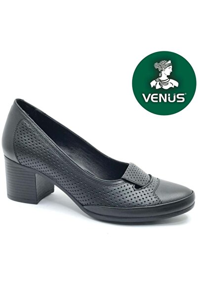 Venüs حذاء نسائي بكعب مريح من الجلد الطبيعي من Apus باللون الأسود