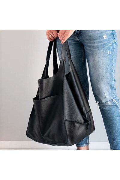 NeednStore Women's Black Oversized Tote Shoulder & Arm Bag - Magnetic Closure & Zippered Interior Pocket