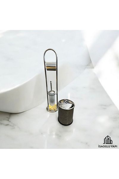 İSAOĞLU YAPI Bathroom Accessory Set - Pedestal Toilet Brush Holder and Toilet Roll Holder Baking Material