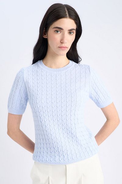 DeFacto Pulover cu mânecă scurtă din tricotaje cu gât crew - Regular Fit D3306AX25SM